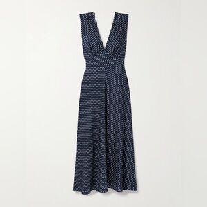 Doen Tahlia belted polka-dot silk-blend twill midi dress